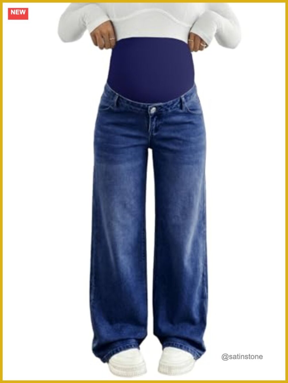 Womens Maternity Jeans Over Belly Wide Leg Pregnancy Work Pants